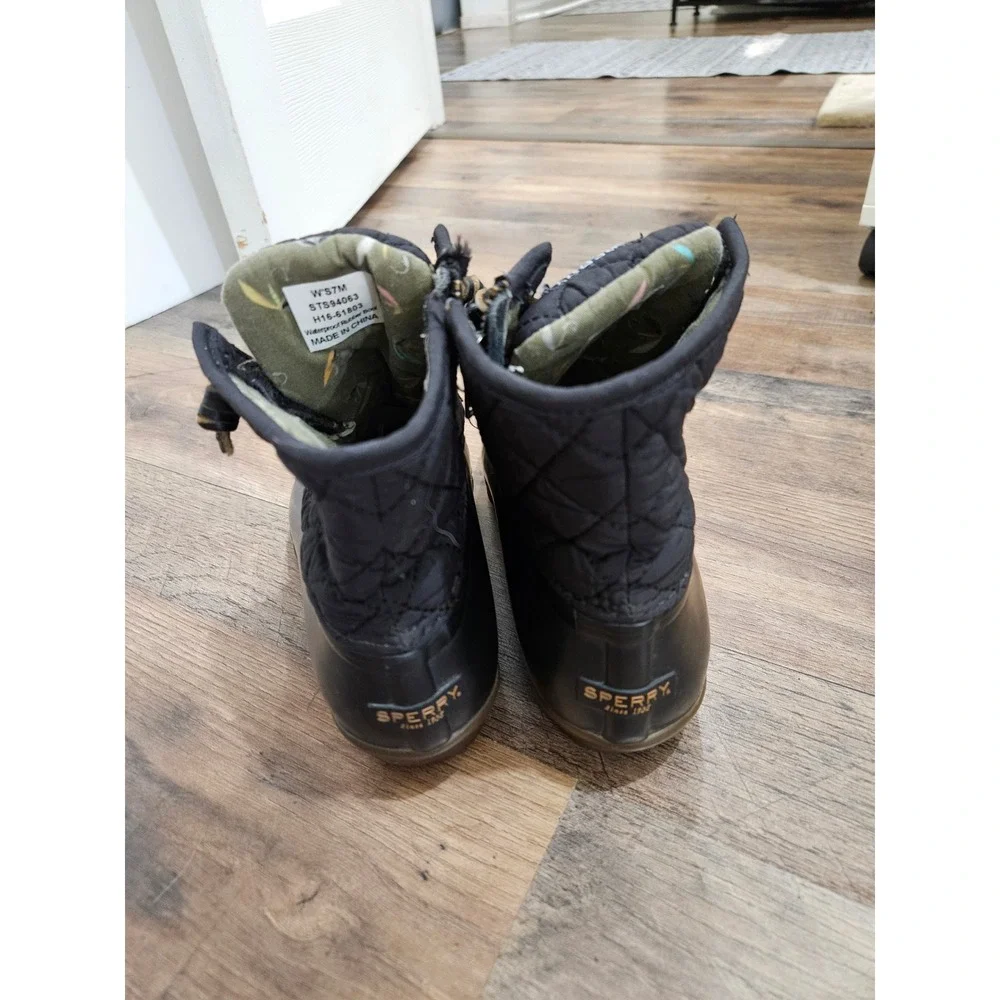 Sperry Saltwater Quilted Duck Boots Black STS94063 Women 7M Waterproof